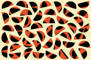 Red black random semicircles on white background. Abstract geometric shapes pattern in retro style for fabric print textile decor