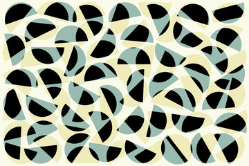Blue black random semicircles on white background Abstract geometric shapes pattern in retro style for fabric print textile decor