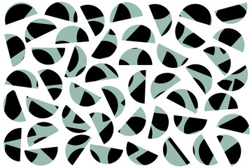 Blue black random semicircles on white background. Abstract geometric shapes pattern in retro style for fabric print textile decor