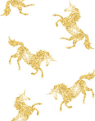 vector seamless gold glitter unicorn pattern on white background
