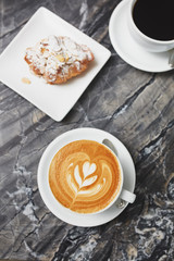 latte art with pastries