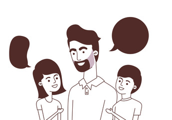 father with children and speech bubble character