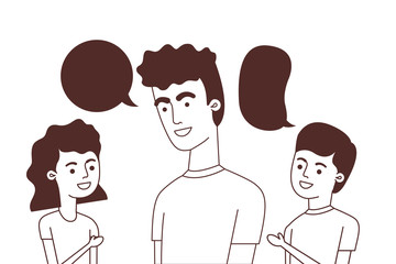 father with children and speech bubble character