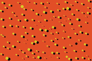 Black and mustard color random dots on red background. Abstract geometric shapes pattern in retro style for fabric print, textile, decor, wrapping paper design pattern 