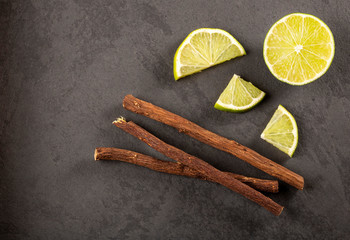 Licorice root and lemon - Glycyrrhiza glabra.