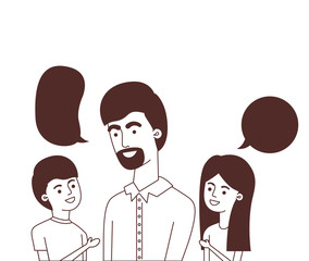 father with children and speech bubble character