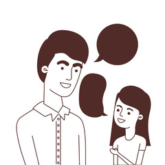 father with daughter and speech bubble character
