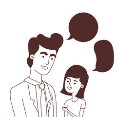 father with daughter and speech bubble character