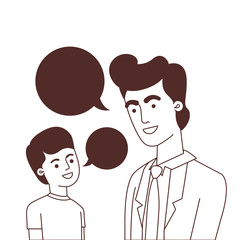 father with son and speech bubble character