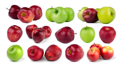 Set of fresh apples isolated on white background.
