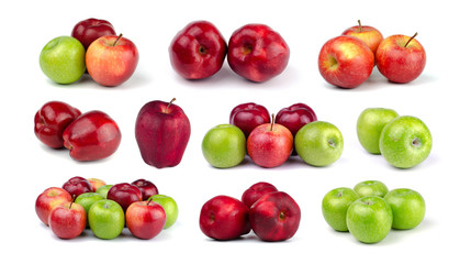 Set of fresh apples isolated on white background.