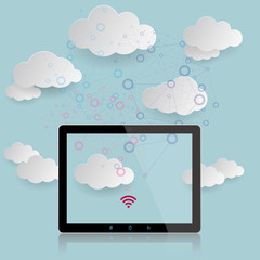 Cloud computing concept design, isolated on blue background.