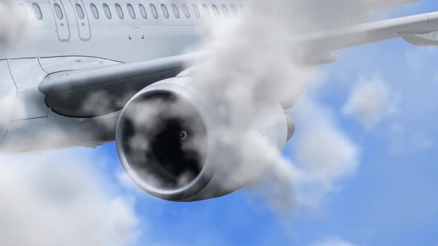 UHD 3D animated cinemagraph of the jet aircraft in a realistic blue cloudy sky