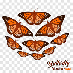 Many butterflies flying, isolated on transparent background