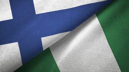 Fototapeta na wymiar Finland and Nigeria two flags textile cloth, fabric texture