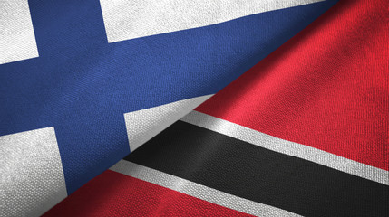Fototapeta na wymiar Finland and Trinidad and Tobago two flags textile cloth, fabric texture