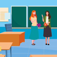 female teachers couple with in the classroom
