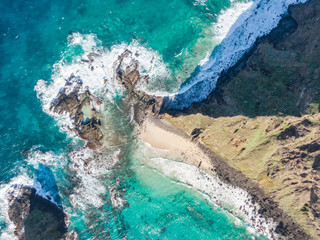 Stunning aerial drone view of the north eastern tip of Lord Howe Island near Malabar Hill....