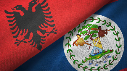 Albania and Belize two flags textile cloth, fabric texture