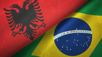 Albania and Brazil two flags textile cloth, fabric texture