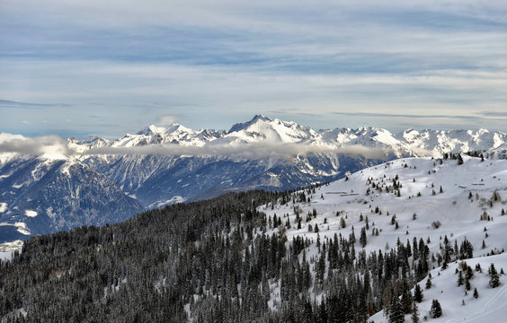 Racines-Jaufen ski center, Trentino, Italy, winter Dolomiten Alps