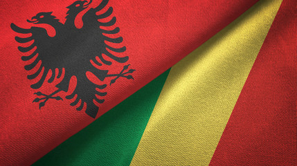 Albania and Congo two flags textile cloth, fabric texture