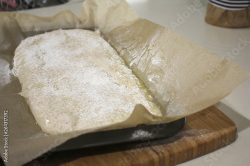 Ready to bake home made organic wholemeal spelt ciabatta