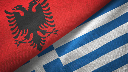 Albania and Greece two flags textile cloth, fabric texture