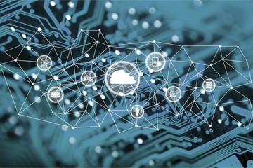 Closeup of electronic circuit board, inside of computer