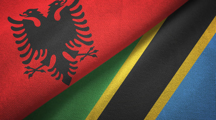 Albania and Tanzania two flags textile cloth, fabric texture