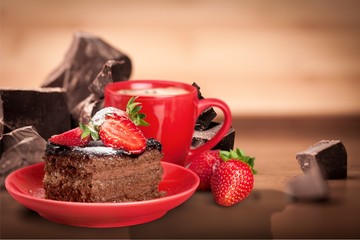 Tasty tiramisu cake  on background