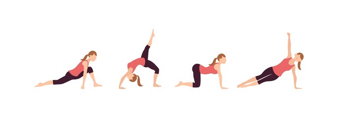 Woman poses yoga exercise vector