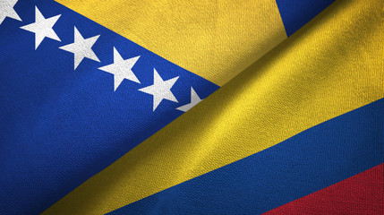 Bosnia and Herzegovina and Colombia two flags textile cloth, fabric texture