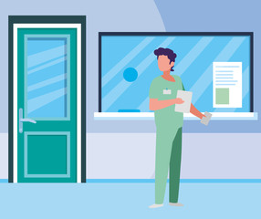 male medicine worker with uniform in hospital reception
