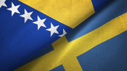 Bosnia and Herzegovina and Sweden two flags textile cloth, fabric texture