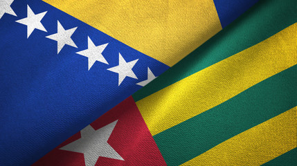Bosnia and Herzegovina and Togo two flags textile cloth, fabric texture