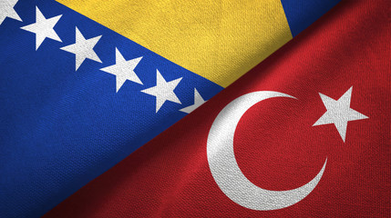 Bosnia and Herzegovina and Turkey two flags textile cloth, fabric texture