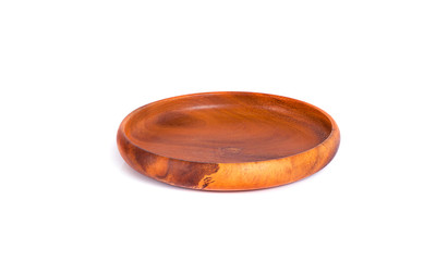Wooden plate on white background. Handcrafted cooking