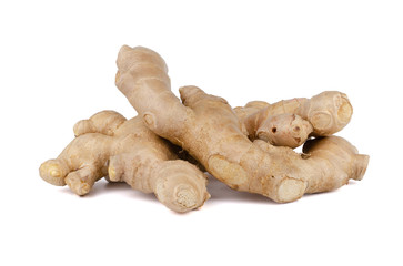 Fresh Ginger roots isolated on white background.