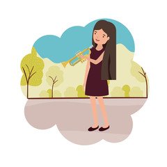 woman with trumpet in landscape avatar character