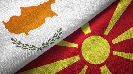 Cyprus and Macedonia two flags textile cloth, fabric texture