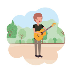 man with guitar in landscape character
