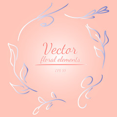 Wreath of roses or peonies flowers and branches with your pink, living coral, moody blue and white gradient colors. floral frame design elements for invitations, greeting cards, posters. Hand drawn