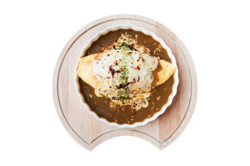 Japanese Kare Omu rice isloated on white background