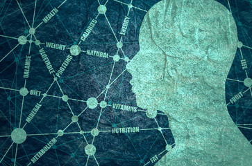 Tags cloud. Nutrition relative brochure, report or flyer design template. Scientific medical designs. Molecule And Communication Background. Connected lines with dots.