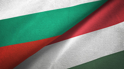 Bulgaria and Hungary two flags textile cloth, fabric texture