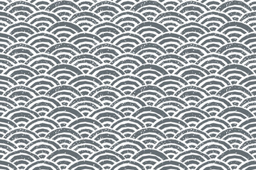 和風模様 版画ハンコ風青海波パターンBG_（グレー）