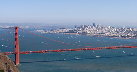 San Francisco panorama with two bridges Golden Gate bridge Bay overlook