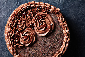 chocolate meringue festive Cake on a table
