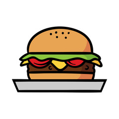 Cartoon Cheeseburger On a Plate